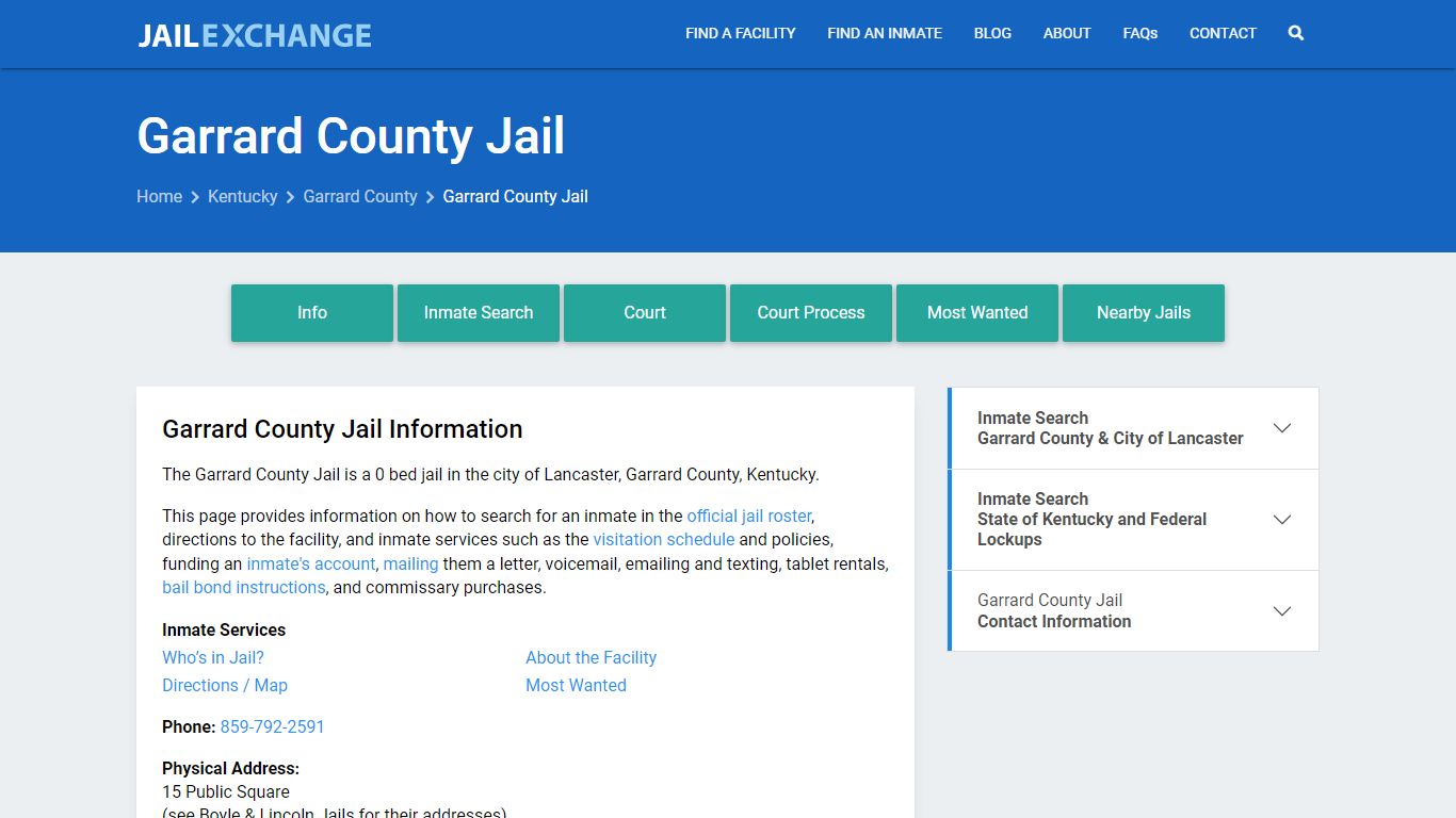 Garrard County Jail, KY Inmate Search, Information